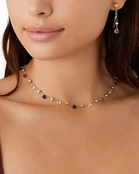18K Yellow Gold Paradise Blue Topaz, Iolite Bead Collar Necklace, 16-17.5"
