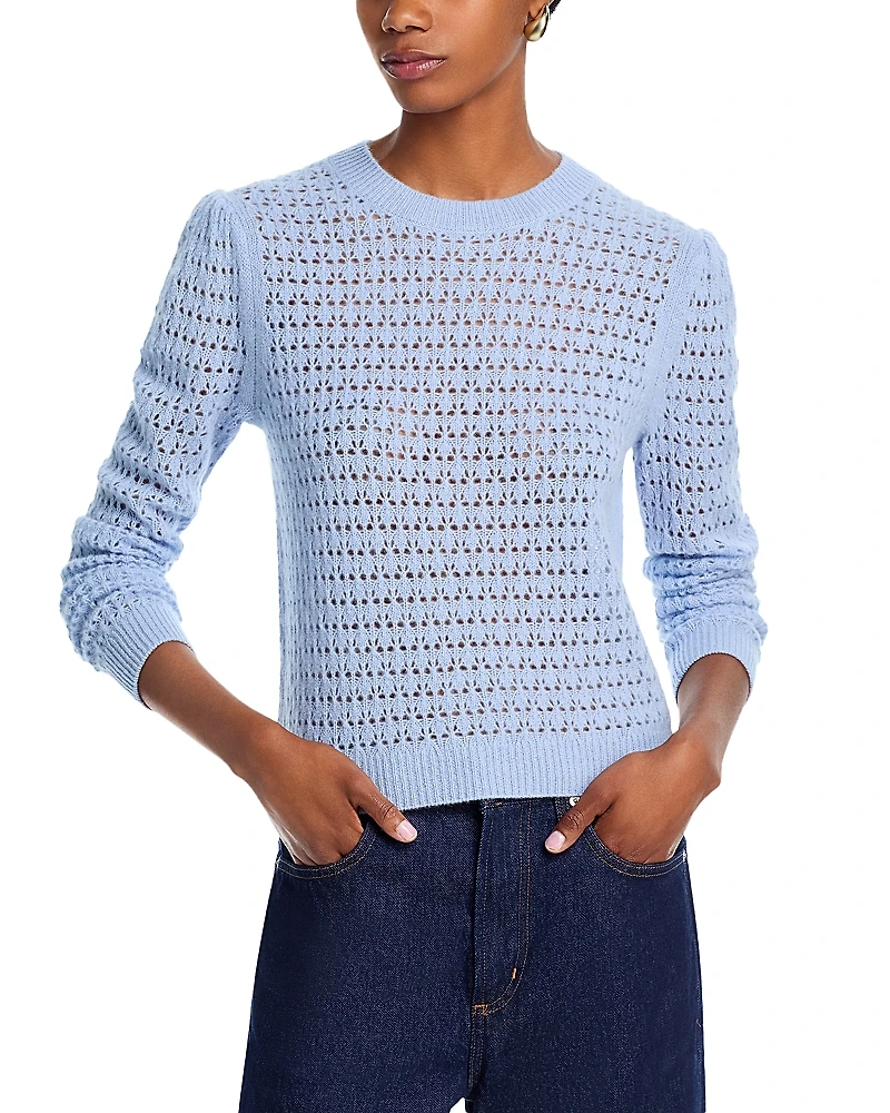 Aqua 100% Cashmere Openwork Crewneck Sweater - Exclusive