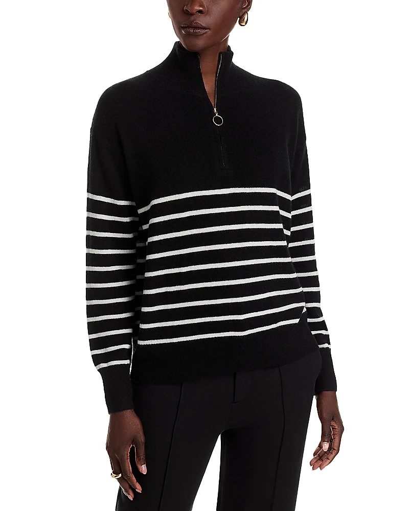 C by Bloomingdale's Cashmere Mock Neck Quarter Zip Striped Sweater - Exclusive