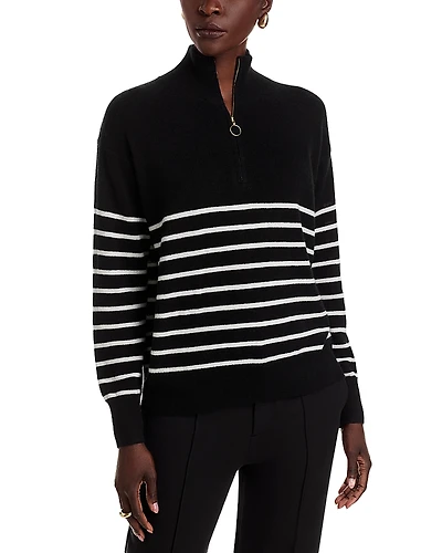 C by Bloomingdale's Cashmere Mock Neck Quarter Zip Striped Sweater - Exclusive