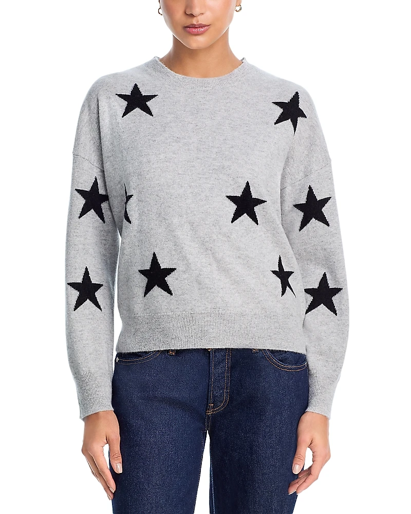 Aqua 100% Cashmere Star Crewneck Sweater - Exclusive