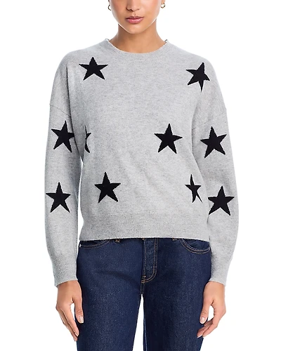 Aqua 100% Cashmere Star Crewneck Sweater - Exclusive