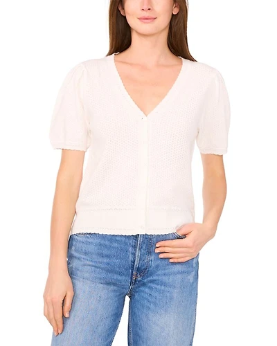 Pointelle Knit Short Sleeve Cardigan