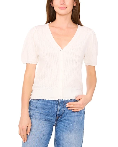 CeCe Pointelle Knit Short Sleeve Cardigan