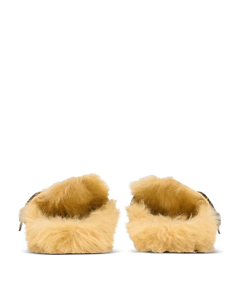 Women's Flat Leather and Faux Fur Mules