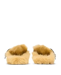 Women's Flat Leather and Faux Fur Mules