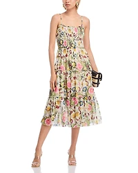 Aqua Floral Smocked Tiered Midi Dress - Exclusive