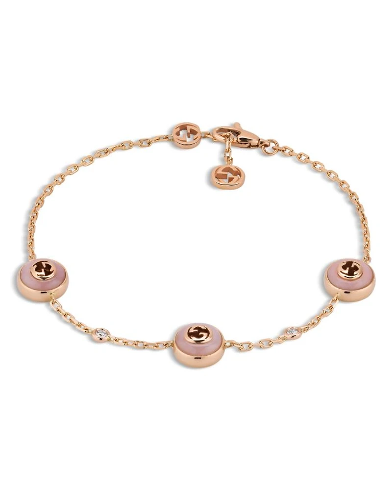 18K Pink Gold Diamond & Pink Opal Interlocking Bracelet