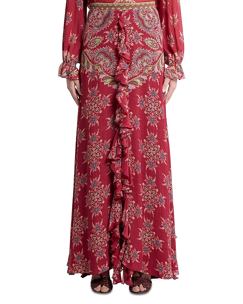 Etro Printed Ruffle Front Maxi Skirt