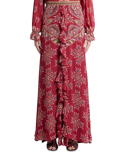 Etro Printed Ruffle Front Maxi Skirt
