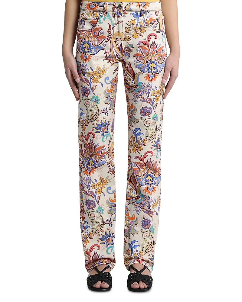 Etro Printed High Rise Straight Jeans