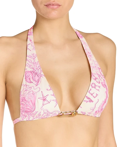 Versace Barocco Safety Pin Halter Bikini Top