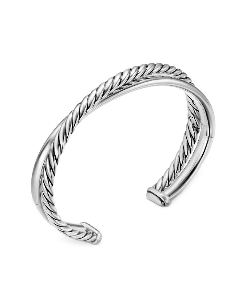 Crossover Two Row Cuff Bracelet in Sterling Silver, 10.7mm