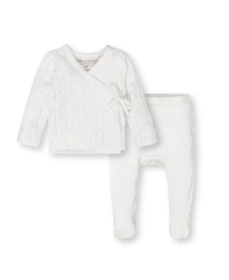 Unisex Organic Long Sleeve Pointelle Wrap Sweater & Footed Legging Set - Baby