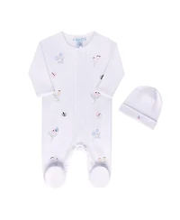 Feltman Brothers Girls' Garden Embroidered Cotton Romper with Hat - Baby