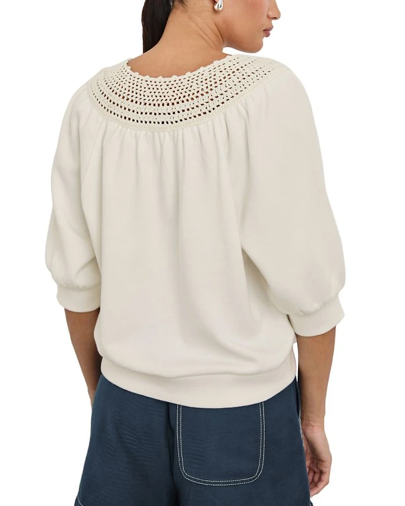 Mariposa Crochet Trim Split Neck Top
