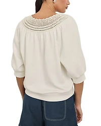 Mariposa Crochet Trim Split Neck Top