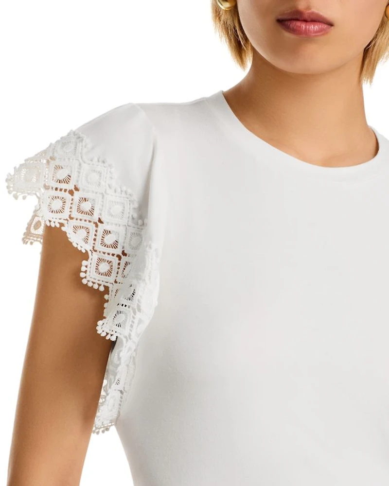 Lace	Sleeve Crewneck Tee