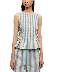 Ganni Striped Smocked Tie Top