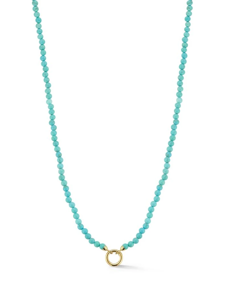 14 Yellow Gold Turquoise Beaded Clip Bale Pendant Necklace, 17"