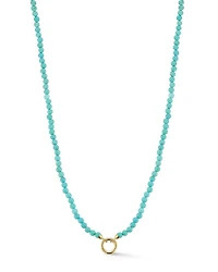 14 Yellow Gold Turquoise Beaded Clip Bale Pendant Necklace, 17"