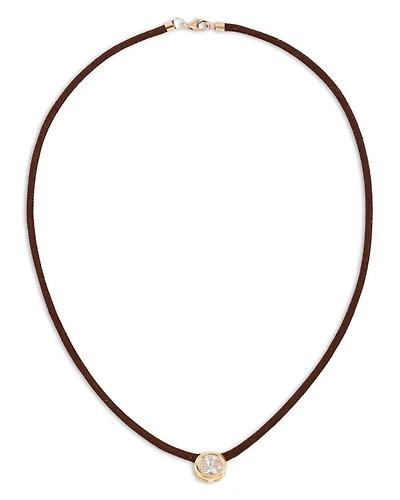Cubic Zirconia Solitaire Brown Suede Pendant Necklace, 16.25"