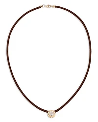Cubic Zirconia Solitaire Brown Suede Pendant Necklace, 16.25"