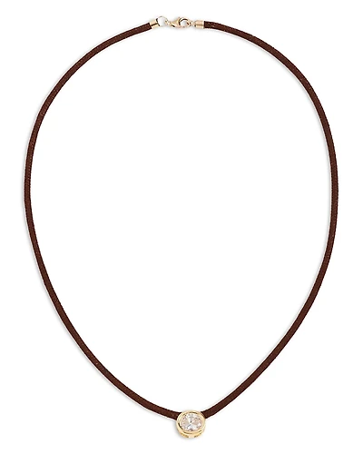 Shashi Cubic Zirconia Solitaire Brown Suede Pendant Necklace, 16.25