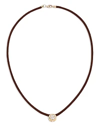 Shashi Cubic Zirconia Solitaire Brown Suede Pendant Necklace, 16.25