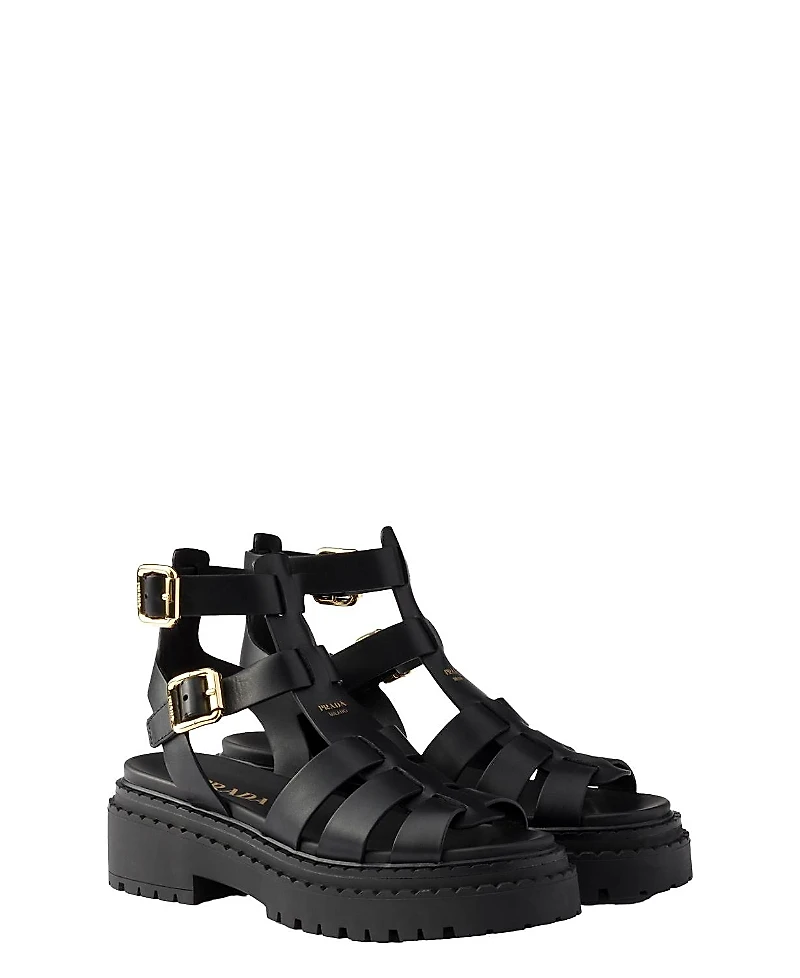Prada Women's Leather Sandals with Ankle Straps