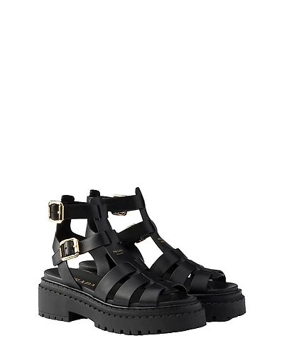 Prada Women's Leather Sandals with Ankle Straps