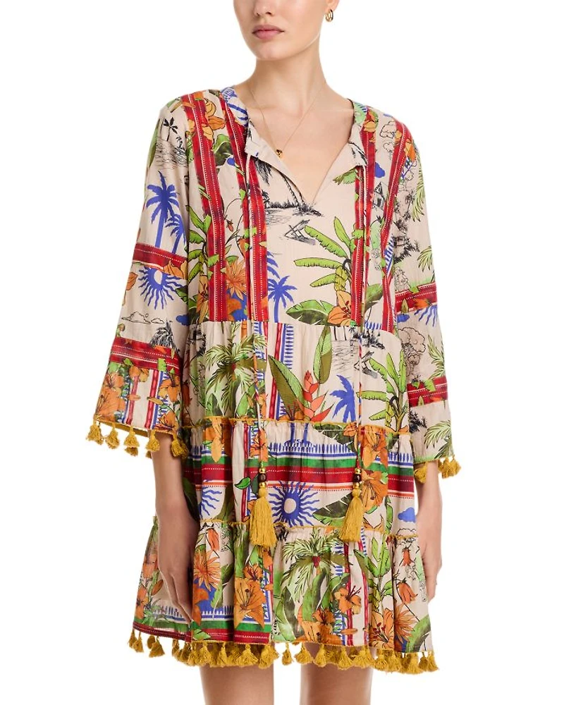 Printed Split V Neck Dress