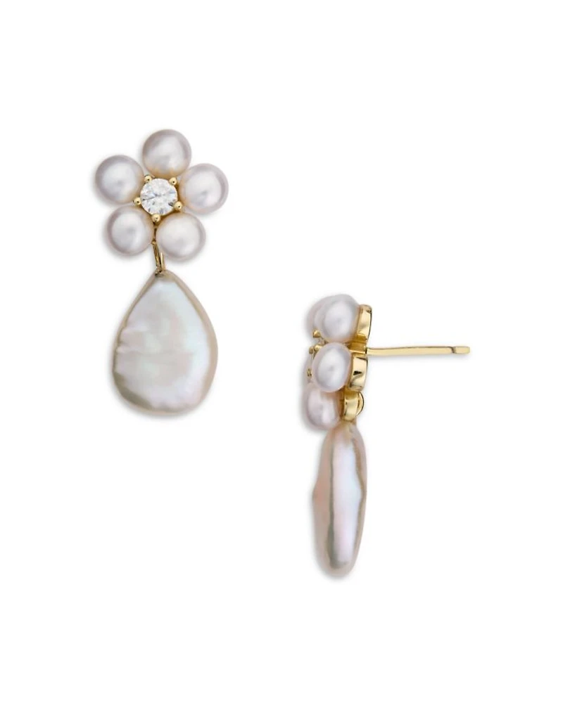 Cultured Freshwater Pearl Flower Drop Earrings