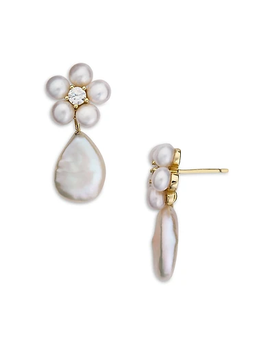 Shashi Cultured Freshwater Pearl Flower Drop Earrings