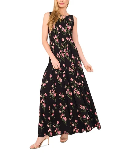 Sleeveless Pleated Boat Neck Maxi Dress