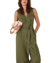 Petite Belted Seamed Linen Jumpsuit