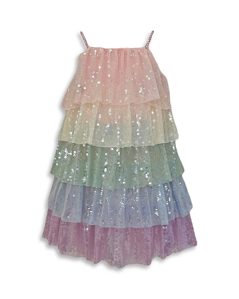 Lola + The Boys Girls' Rainbow Tiered Sequin Dress - Little Kid, Big Kid