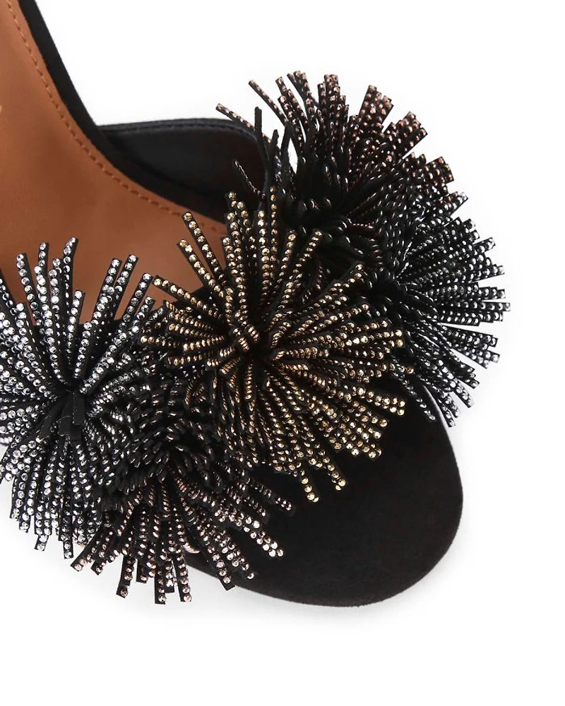Women's Suede Pom Ankle Tie Sandals