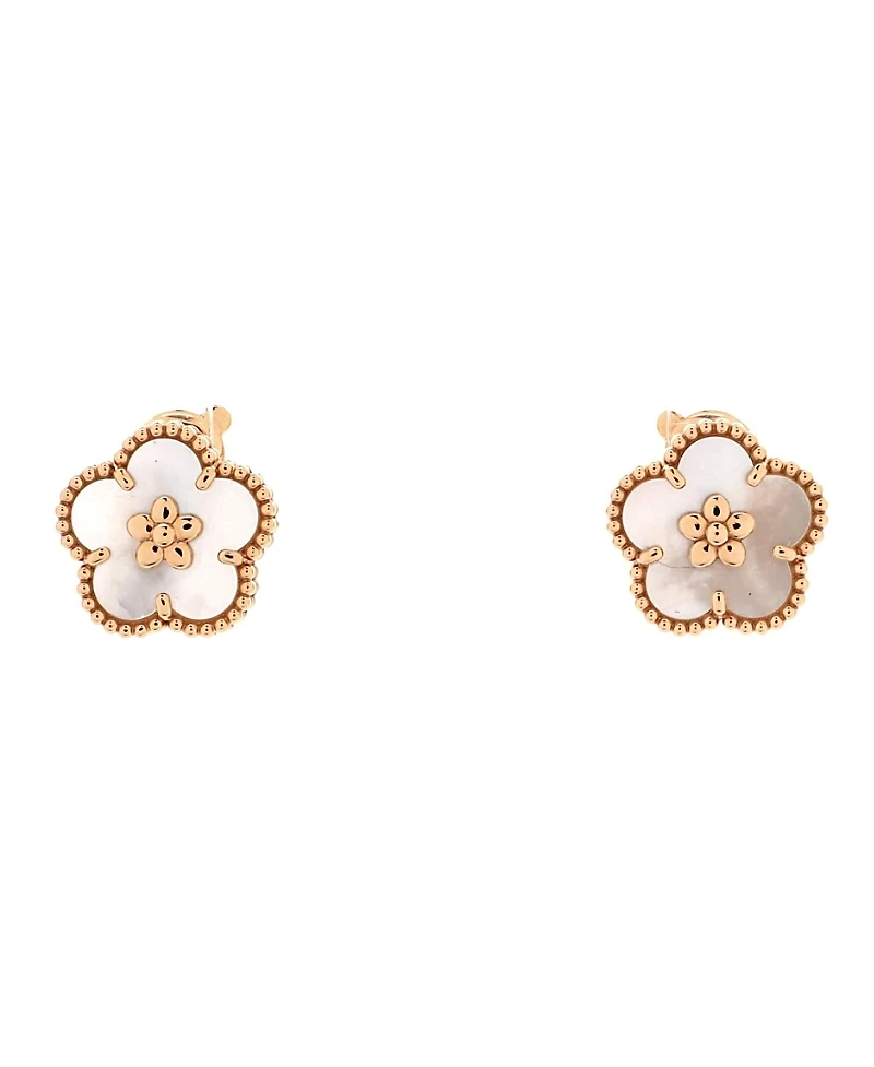 Pre-Owned Van Cleef & Arpels Lucky Spring Plum Blossom Stud Earring 18K Rose Gold and Mother of Pearl