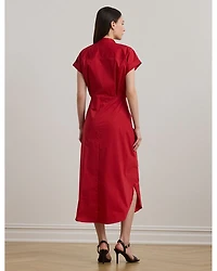 Tie Front Cotton Blend Shirtdress