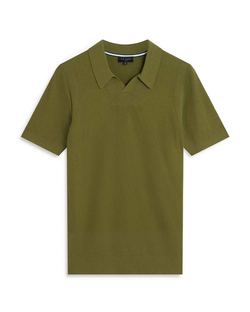 Aindrea Textured Rib Open Neck Knitted Polo Shirt