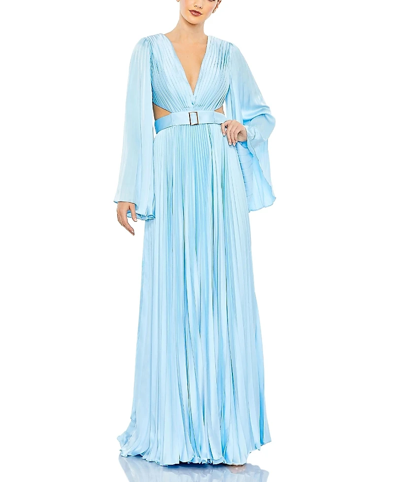 Mac Duggal Long Sleeve Lace-up Back Charmeuse Gown