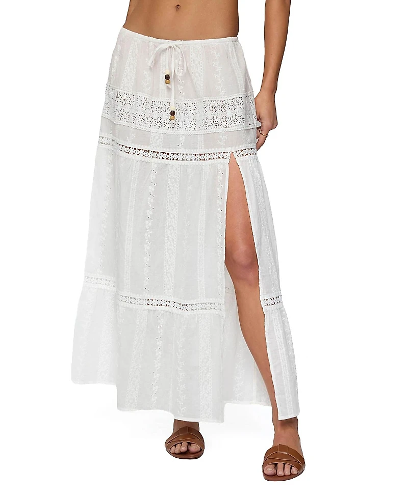 Edikted Embroidered Cotton Lace Slitted Maxi Skirt