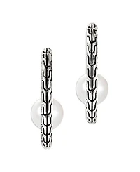 John Hardy Sterling Silver Jh Essentials Cultured Freshwater Pearl Carved Chain Hoop Earrings