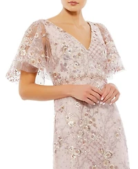 Embellished Illusion Butterfly Sleeve Cocktail Dress