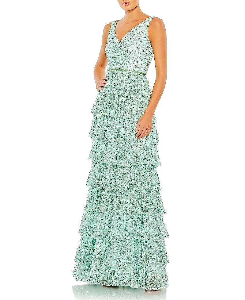 Mac Duggal Ruffle Tiered Sleeve Gown