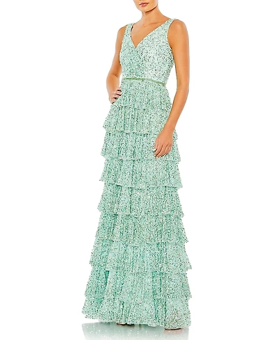 Mac Duggal Ruffle Tiered Sleeve Gown