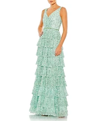 Mac Duggal Ruffle Tiered Sleeve Gown