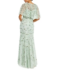 Embellished Illusion Cape Sleeve Trumpet Gown