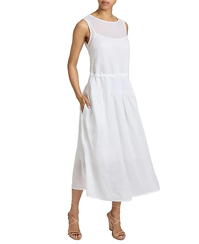 Santorelli Misty Sleeveless Midi Dress with Full Skirt and Detachable Slip, Side Pockets